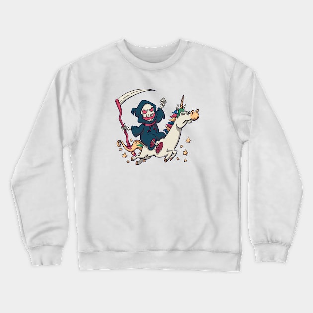 Cartoon Grim Reaper Riding a Unicorn Crewneck Sweatshirt by SLAG_Creative